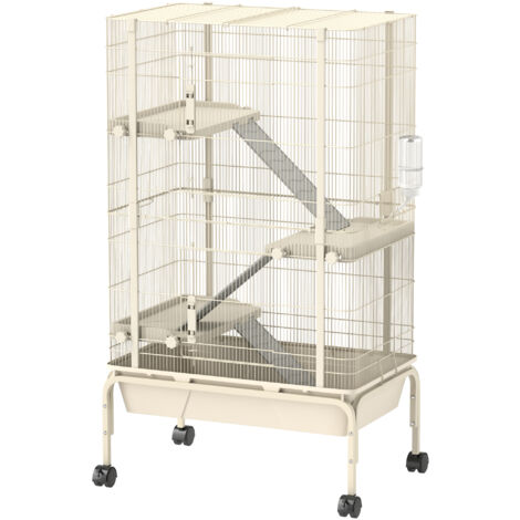 PawHut 4-Level Rolling Small Animal Cage, Rabbit Cage with 15cm Deep Bottom