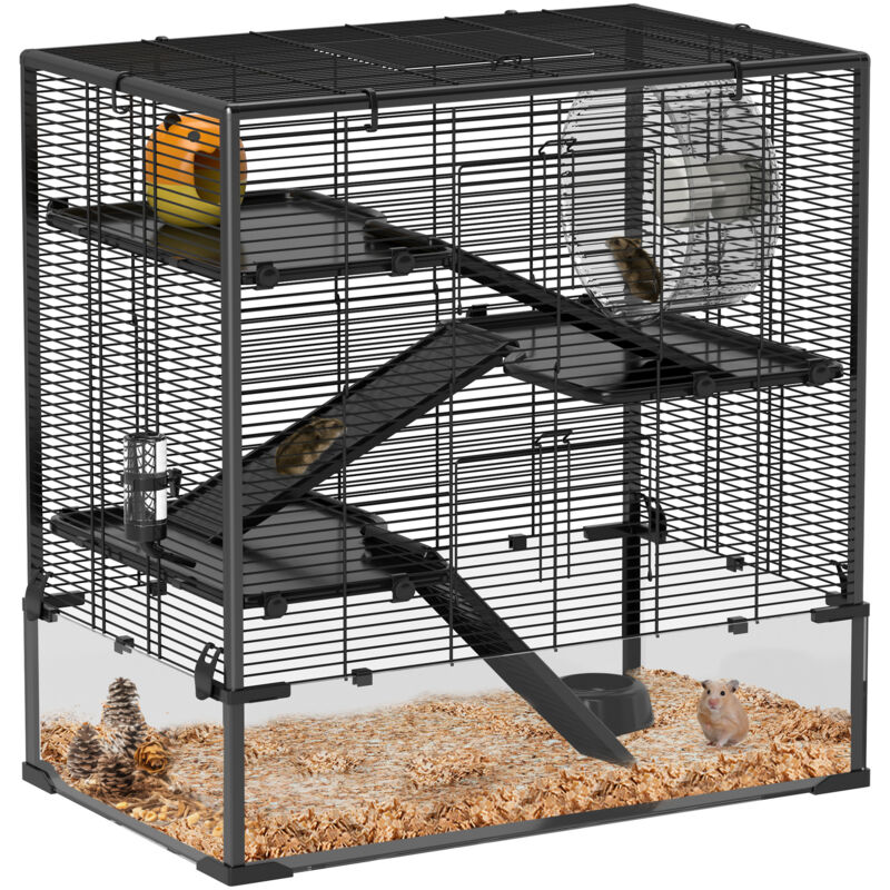 Pawhut - 4-Tier Hamster Cage w/ Deep Tempered Glass Bottom, 78.5 x 48.5 x 80cm