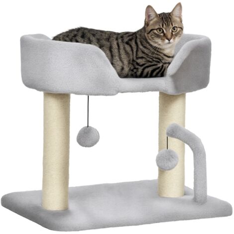 PawHut 42cm Indoor Cat Tree, Kitty Play Tower w/ Toy Balls, Scratching Post Grey