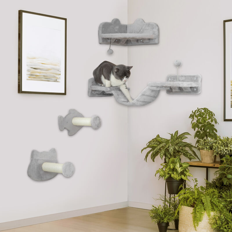 Pawhut - 4-Piece Cat Wall Shelves with Steps, Ladder, Jumping Platforms