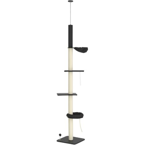 PawHut 5 Tier Cat Climbing Tower, 240-270cm Height Adjustable, Dark Grey