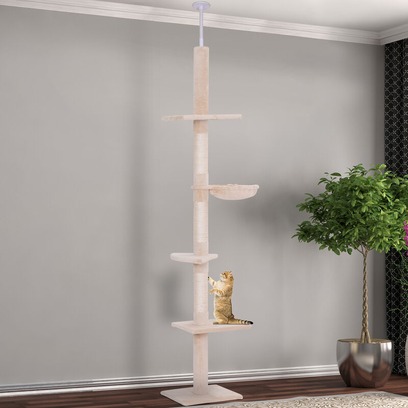 Pawhut 5 Tier Floor To Ceiling Cat Tree Climbing Activity Tower Scratching Post 230 260cm