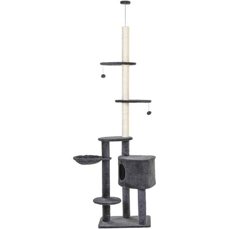 PawHut 5-Tier Grey Sisal Multi-Level Cat Tree Tower with Scratching Posts