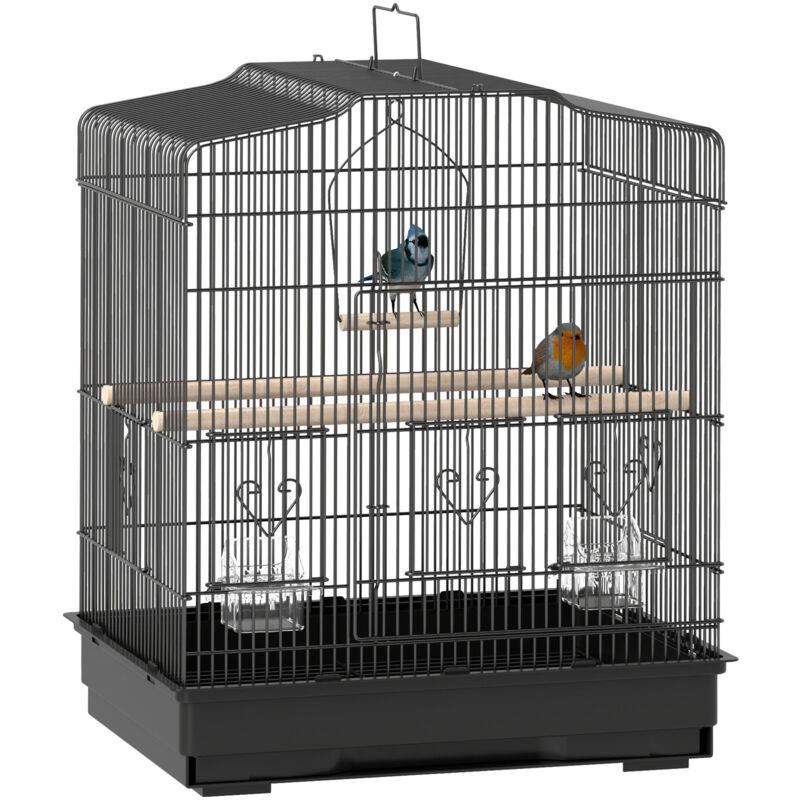 Pawhut - 59cm Large Bird Cage with Perches, Food Bowls, Swing, Black