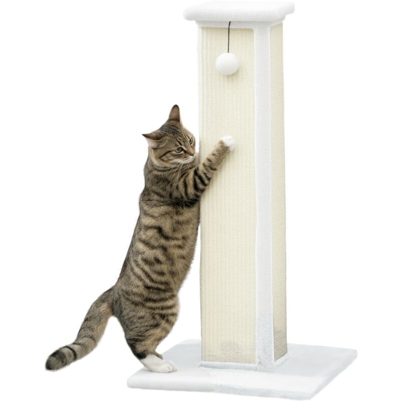 Pawhut - Cat Scratching Post with Vertical Sisal Rope Ball Plush, 81cm, White