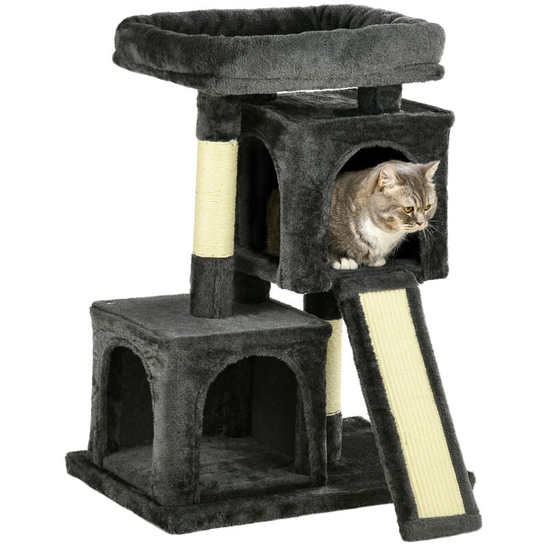 Pawhut - 83cm Cat Tree for Indoor Cats Kitten Scratching Post Climbing Tower Black