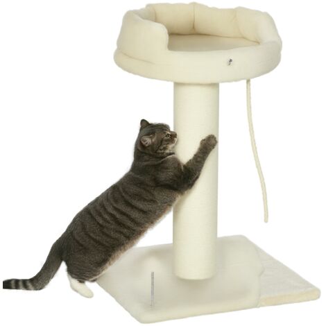 PawHut 83cm Cat Tree Tower with Scratching Post, Kitten Bed, Toy, Cream