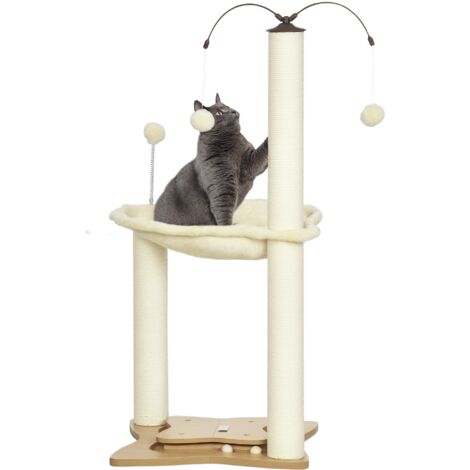 PawHut 90cm Cat Tree Tower with Bed, Toy Ball, Scratching Post, Beige
