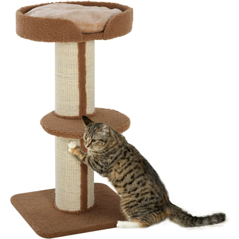 Pawhut - 2-Tier Cat Kitten Resting Tree w/ Top Basket Cushion Sisal Post Brown