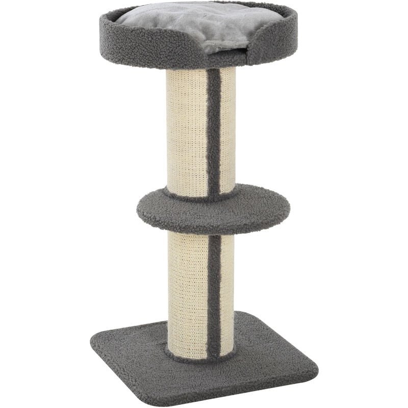 2-Tier Cat Kitten Resting Tree w/ Top Basket Cushion Sisal Post Grey - Pawhut