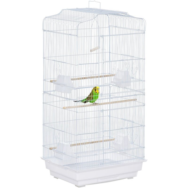 Pawhut - 92cm Large Bird Cage with Perches, Food Bowls, Swing, White