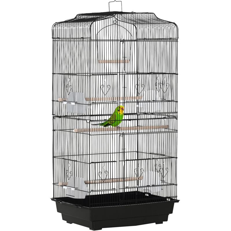 Pawhut - 92cm Large Bird Cage with Stand, Perches, Food Bowls, Swing, Black