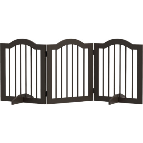 PawHut Absperrgitter Hund 3-teilig, 154,5 x 61 cm Faltbar Hundegitter mit Tür, Türschutzgitter mit 2 Stützfüßen, Freistehend Treppengitter für Küche, Flur, Kaffee