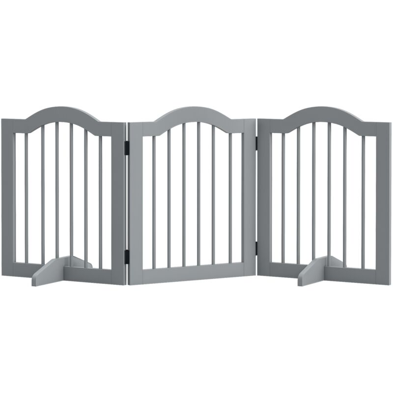 Pawhut - Absperrgitter Hund 3-teilig, 154, 5 X 61 Cm Faltbar Hundegitter Mit Tür, Türschutzgitter Mit 2 Stützfüßen, Freistehend Treppengitter