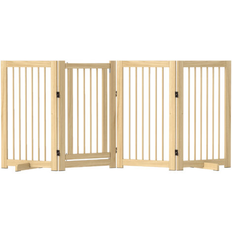 PawHut Absperrgitter Hund Freistehendes Schutzgitter mit Füßen 220 x 91 cm Holz Hundegitter Treppenschutzgitter Türschutzgitter Treppengitter für Treppen, Türen, Küche, Flur, 4 Paneelen, Naturholz