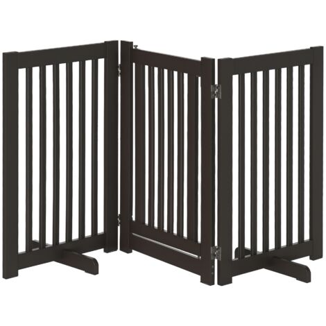 PawHut Absperrgitter Hund Freistehendes Verstellbares Schutzgitter mit Füßen 155 x 76 cm Holz Hundegitter Klappbar Treppenschutzgitter für Treppen, Türen, Küche, Flur, 3 Paneelen, Dunkelbraun