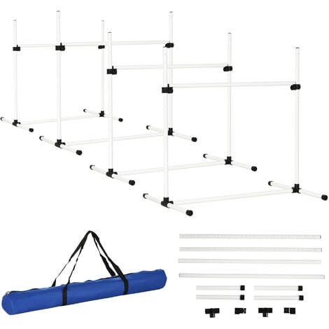 PawHut Agility Hürdenset Slalom Stangen Hunde Training Set 4 x Hürden, Kunststoff, Weiß, 95x65x95cm