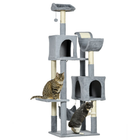 PawHut Albero per Gatti in Truciolato Sisal e Peluche Grigio e Bianco