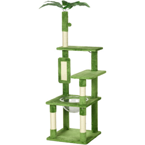 PawHut Albero per Tiragraffi Gatti Multilivello con Amaca e Pallina Verde