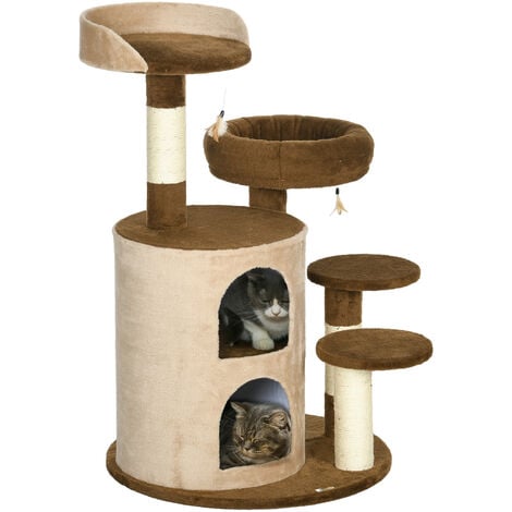 PawHut Tiragraffo gatto Albero Tiragraffi per Gatti Multi-livello, 2  Piattaforme 1 Casetta e Corde in Juta, Beige