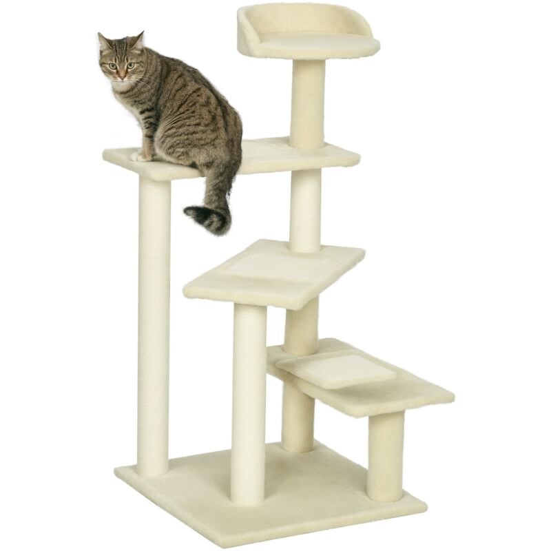 

Pawhut - Árbol para Gato Rascador Poste para Arañar Plataforma con Manta de Sisal Natural - Beige