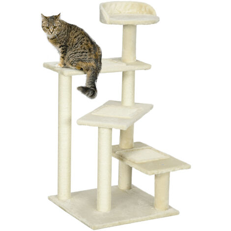 PawHut Árbol para Gato Rascador Poste para Arañar Plataforma con Manta de Sisal Natural