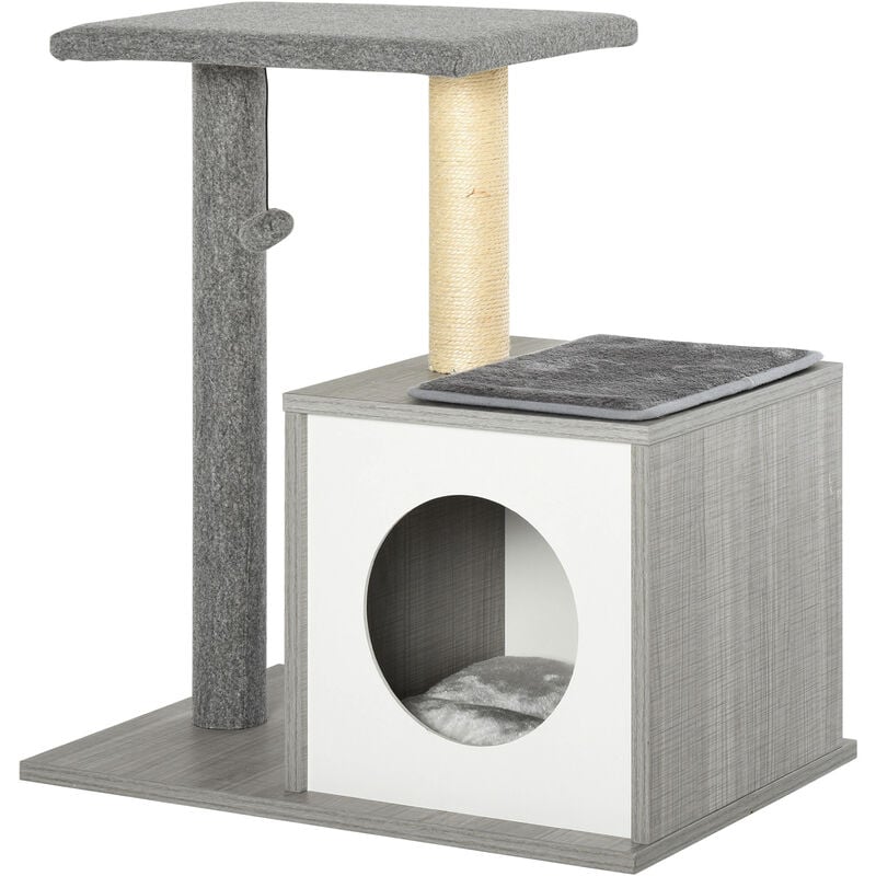 

Pawhut - Árbol para Gatos con Postes de Rascado Cueva Cojines Extraíbles Bola 59x39x62 Gris - gris