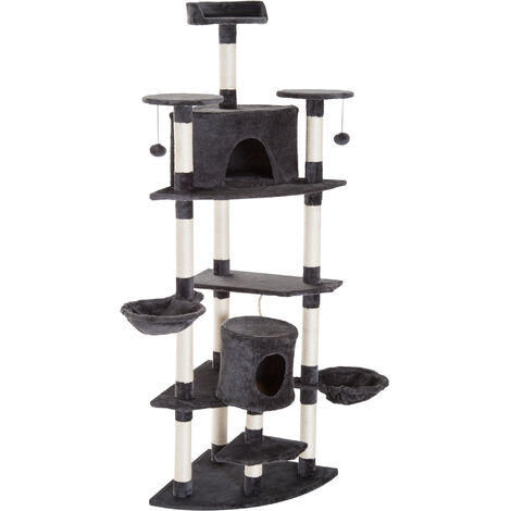 PawHut Árbol para Gatos de Múltiples Niveles con Cuevas Hamacas Postes 200x60x60cm Gris