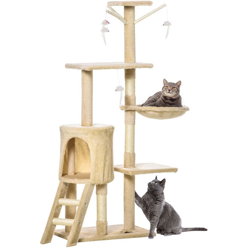 

Pawhut - Árbol para gatos Rascador Grande con Nidos Plataformas Casetas Ratón de Juego 50x35x131cm - Beige