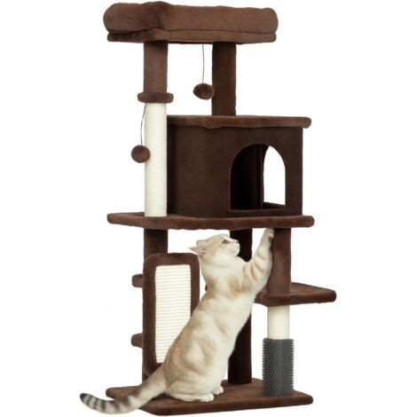 PawHut árbol rascador para gatos altura 104 cm árbol para gatos con plataformas poste con cepillo bolas colgantes y almohadilla para rascar marrón