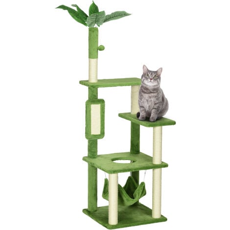 PawHut Árbol Rascador para Gatos Grande 60x60x200 cm con 2 Cuevas