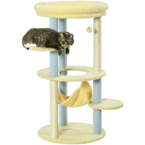 Poste rascador para gatos montado en la pared | Árbol de actividades para  gatos con escalones de madera maciza y bola colgante | Rascador de garra de