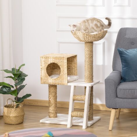 PawHut Arbre à chat arbre à grimper griffoir pour chat hauteur 100,5 cm avec coussins et échelle centre d'activités poteaux en quenouille