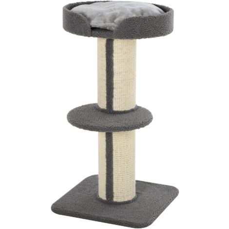 PawHut Arbre à chat avec griffoir, tissu bouclette, 2 plateformes, poteau à gratter, hauteur 91 cm, gris