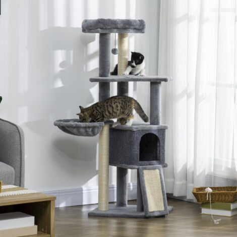 PawHut Arbre à chat centre d'activités multi-équipé griffoirs grattoir jeu boule suspendue niche plateformes gris