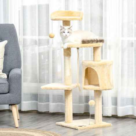 PawHut Arbre à chats multi-équipements griffoirs grattoirs plateformes niche corde jouets 40L x 40l x 114H cm beige