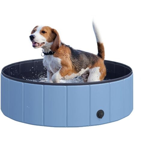 PawHut Bañera para Perros Gatos Plegable Piscina para Mascotas Natación Baño Φ100x30cm Color Azul