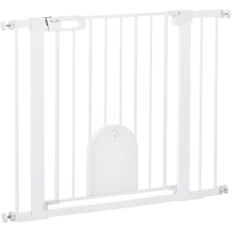 

Barrera de Seguridad de Perros Mascotas para Escaleras y Puertas 75-103 cm con 2 Extensiones Cierre Automático y Sistema de Doble Bloqueo Acero