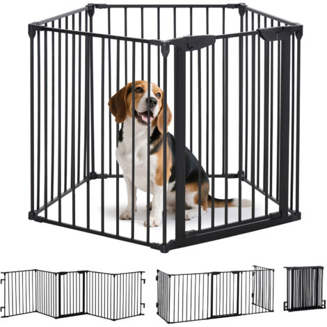 PawHut barrera de seguridad para mascotas 300 cm parque para perros plegable de 5 paneles con cierre inteligente para escalera pasillo