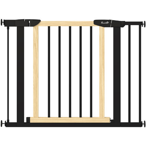 PawHut Barrera de Seguridad para Perros 77-103 cm Vallas para Perros  Extensible con 2 Extensiones Mango Luminoso y Cierre Automático para  Escaleras y Puertas Natural