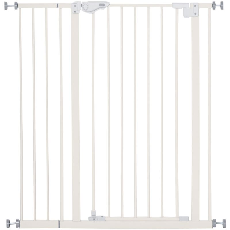 

Barrera de Seguridad para Puertas y Escaleras Barrera para Perros con Cierre Automático Extensión 17,5 cm sin Agujeros Metal 92-102x104,1 cm Blanco