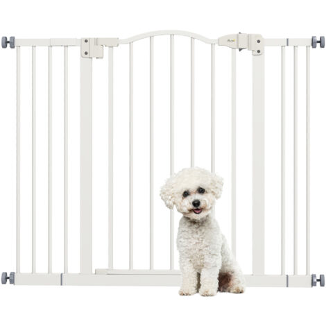 PawHut barrera para perros puerta para perros con ancho ajustable 74-100 cm barrera de seguridad para perros con 2 extensiones blanco