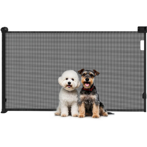 PawHut barrera para perros retráctil 0-144 cm barrera de seguridad para mascotas con interruptor de cierre para escaleras puertas pasillos negro