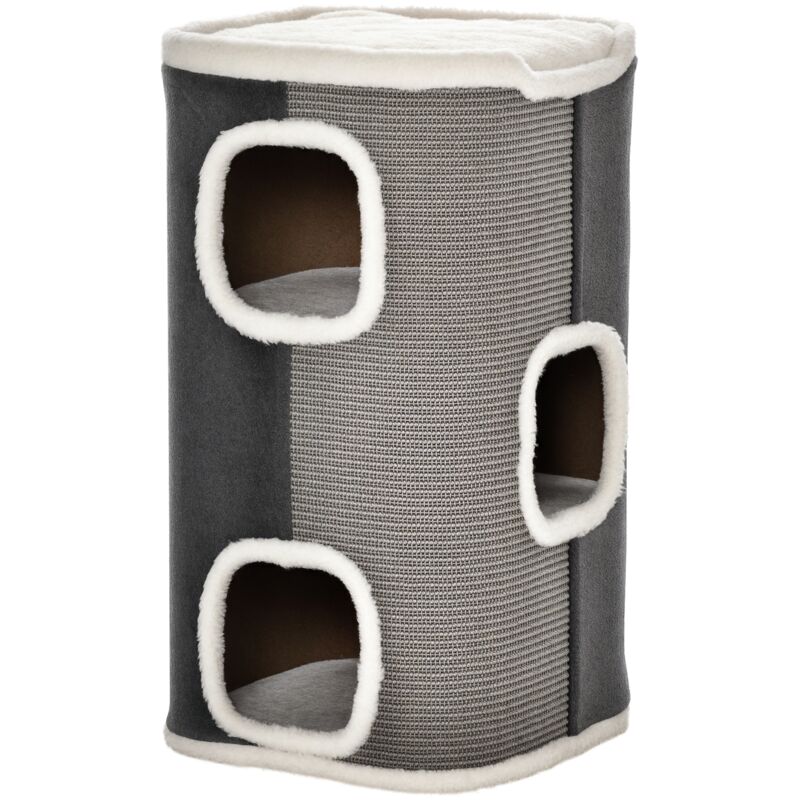 

Barril Rascador para Gatos 74 cm de Altura Tonel de Escalada con 3 Cuevas de Sisal y Felpa Plataforma de Lana 40x40x74 cm - Gris