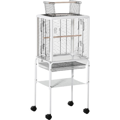PawHut Bird Cage with Stand Budgie Cage Open Play Top Parrot Cage Stand White