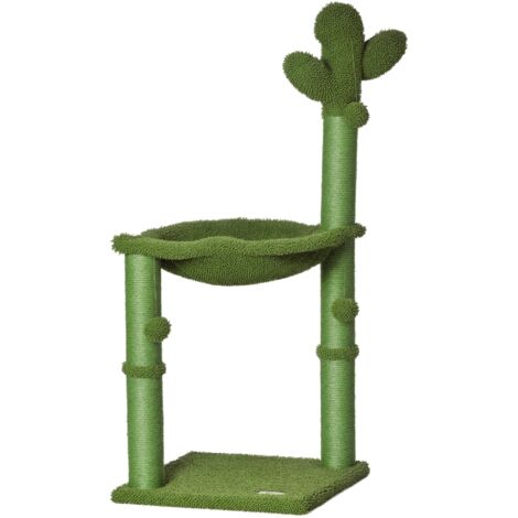 PawHut Cactus Cat Tree Tower with Sisal Scratch Post Hammock, 96cm, Green