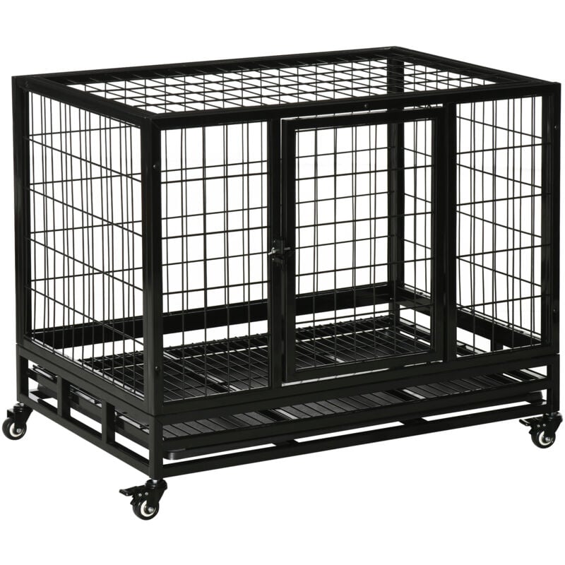 Pawhut - Cage pour chien animaux cage de transport sur roulettes 2 portes noir