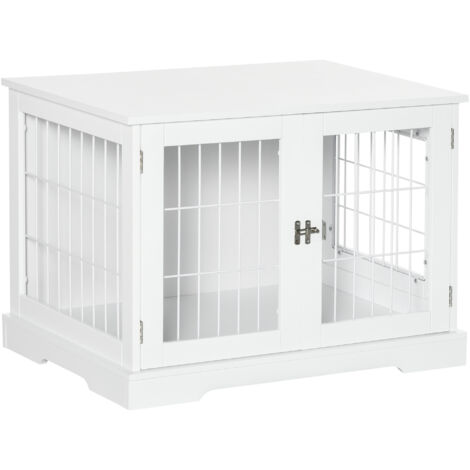 PawHut Cage chien 2-en-1 table d'appoint intérieur métal MDF 76x54.5x56 cm
