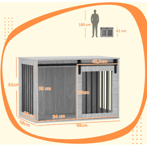 PawHut Cage pour chien domestique, niche verrouillable avec entrée, chenil à porte coulissante, maison pour grands chiens de moins de 30 kg, gris, 98 x 58 x 61 cm