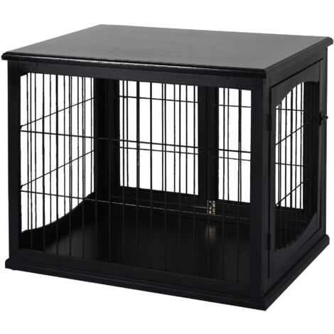 Pawhut – Cage pour chien en bois MDF classe E1 – 3 portes verrouillables – Charge max. 30 Kg – Dimensions 81L x 58l x 66H cm – Noir